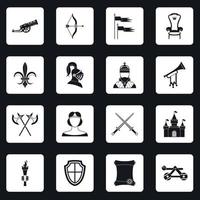 Knight medieval icons set squares vector