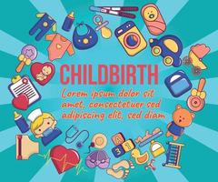 Childbirth concept banner, cartoon style vector