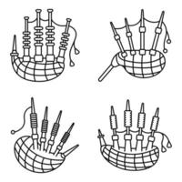 Bagpipes icon set, outline style vector