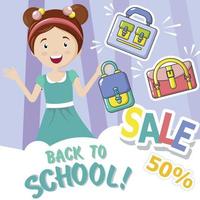 Back to school sale concept background, cartoon style