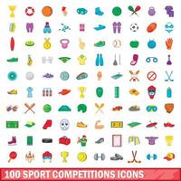 100 iconos de competición deportiva, estilo de dibujos animados vector