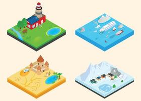 Diverse climate clip art set, isometric style vector