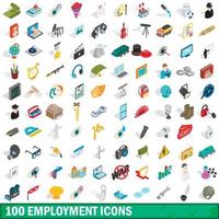 100 employment icons set, isometric 3d style vector
