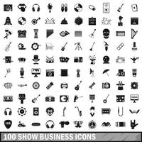 100 show business icons set, simple style vector