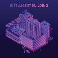 Futuristic intelligent building concept background, isometric style vector