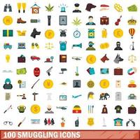 100 iconos de contrabando, estilo plano vector