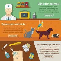 Vet clinic care banner horizontal set, flat style vector