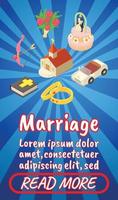 Marriage concept banner, comics isometric style