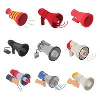 Megaphone icon set, isometric style vector