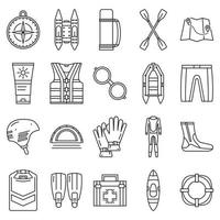 Rafting icon set, outline style vector