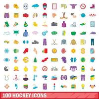 100 hockey icons set, cartoon style vector