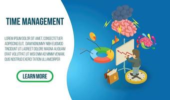 Time management concept banner, isometric style vector