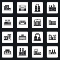 edificio industrial, iconos, conjunto, plazas, vector