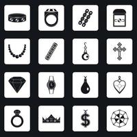 Jewelry items icons set squares vector