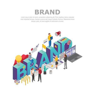 Brand teamwork concept background, isometric style