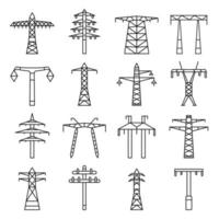 conjunto de iconos de torre eléctrica, estilo de contorno vector