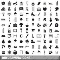 100 drawing icons set, simple style vector