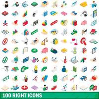 100 right icons set, isometric 3d style vector