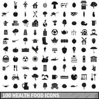 100 health food icons set, simple style vector