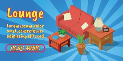 Lounge concept banner, comics isometric style vector