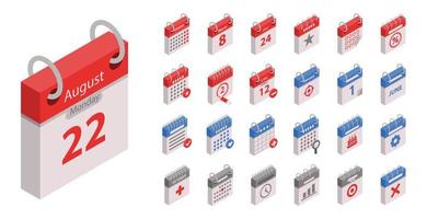 Calendar icon set, isometric style vector