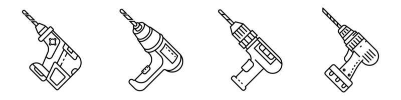 conjunto de iconos de máquina perforadora, estilo de esquema vector