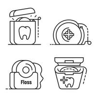 Floss dental icon set, outline style vector