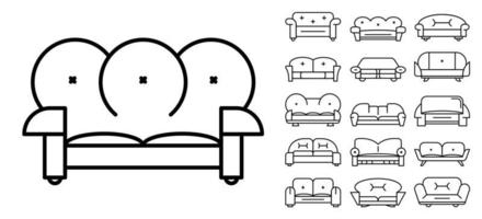 Sofa icon set, outline style vector