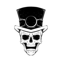 black and white skull with hat vector