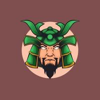 Samurai macho con casco verde vector