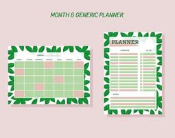 Month and generic planners. Pantone colors. A4 format. vector