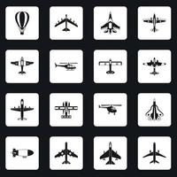 conjunto de iconos de aviación cuadrados vector