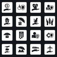 Insurance icons set squares vector