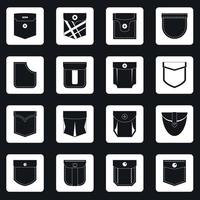 iconos de tipos de bolsillo establecer cuadrados vector