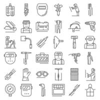 Welder icon set, outline style vector