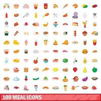 100 meal icons set, cartoon style vector