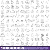 100 iconos de jardín, estilo de esquema vector