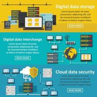 Data storage banner horizontal set, flat style vector