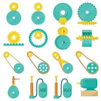 Moving mechanisms icons set, cartoon style vector