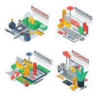 Phishing banner set, isometric style vector