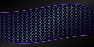 Abstract background blue mesh hexagon background with gray curved stripes with purple edges. vector illustration 3d