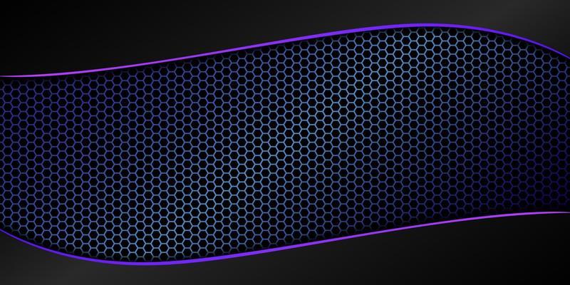Abstract background blue mesh hexagon background with gray curved stripes with purple edges. vector illustration 3d