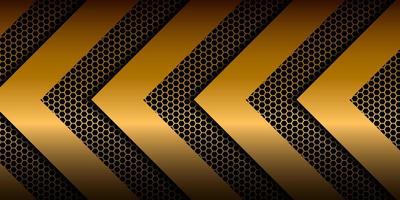 Abstract golden hexagon grid background with golden geometric shapes arranged horizontally. vector illustration 3d