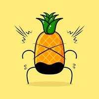 cute pineapple character with shocked expression and mouth open. green and yellow. suitable for emoticon, logo, mascot vector