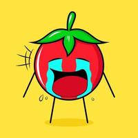 lindo personaje de tomate con expresión de llanto, lágrimas y boca abierta. verde, rojo y amarillo. adecuado para emoticonos, logotipos, mascotas vector