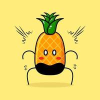 lindo personaje de piña con expresión sorprendida, boca abierta y ojos saltones. verde y amarillo. adecuado para emoticonos, logotipos, mascotas o pegatinas vector