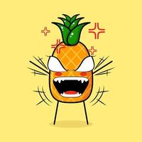 lindo personaje de piña con expresión enojada. ambas manos levantadas, los ojos desorbitados y la boca bien abierta. verde y amarillo. adecuado para emoticonos, logotipos, mascotas vector