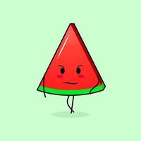 lindo personaje de rebanada de sandía con expresión genial. verde y rojo. adecuado para emoticonos, logotipos, mascotas vector