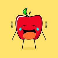 cute red apple character with crying expression. green and red. suitable for emoticon, logo, mascot vector