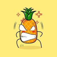 cute pineapple character with angry expression. eyes bulging and grinning. green and yellow. suitable for emoticon, logo, mascot vector